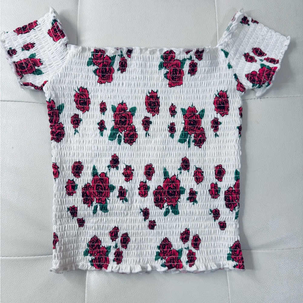 Hollister Rose Print Smocked Off-Shoulder Top 🥀 Size XXS